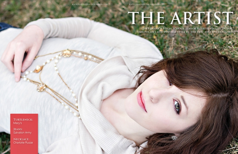 Bangor High School senior Taylor in her editorial spread in Kate Crabtree Photography