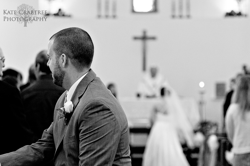 The bride and groom shake hands at their wedding in Freeport Maine