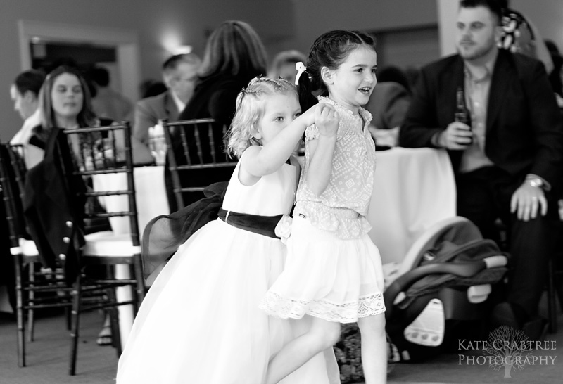 A few kids play around during the reception at Val Halla in Cumberland Maine