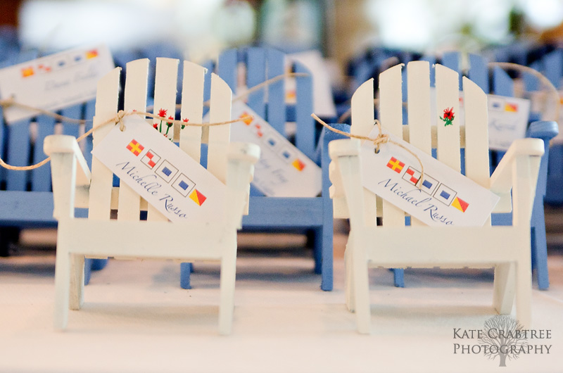 Little beach chairs acted as quaint place cards at the Russo wedding at the Whitehall Inn in Camden Maine