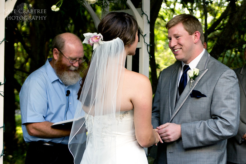 The groom smiles at his new bride during their Camden Maine ceremony.