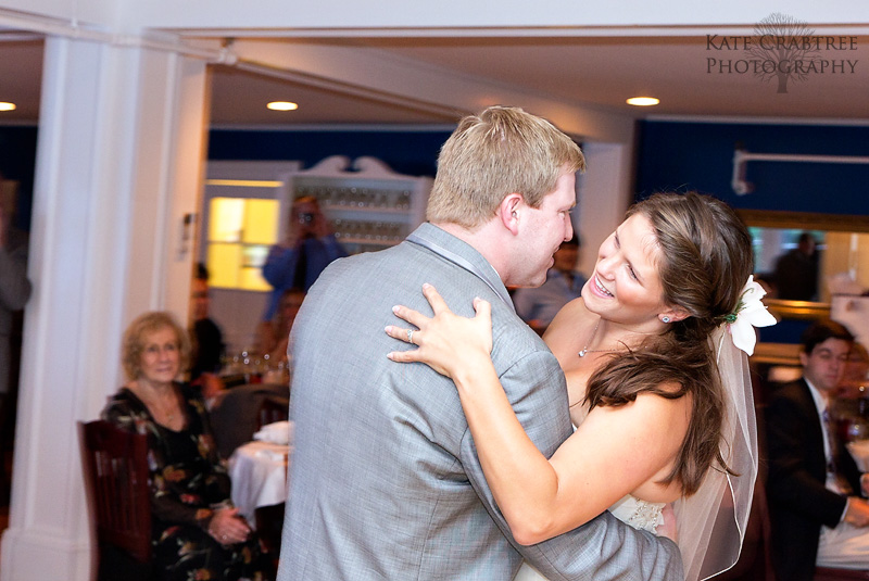 Twirling around with happiness, the bride and groom share a first dance at the Whitehall Inn in Camden Maine
