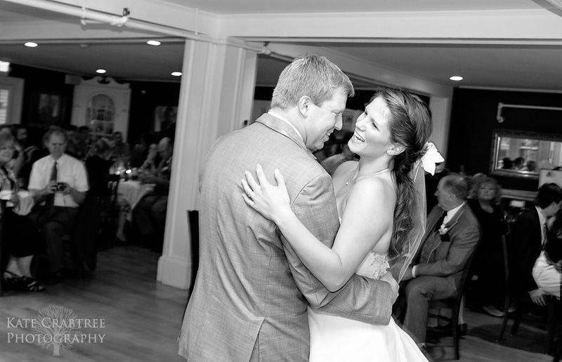 Twirling around with happiness, the bride and groom share a first dance at the Whitehall Inn in Camden Maine
