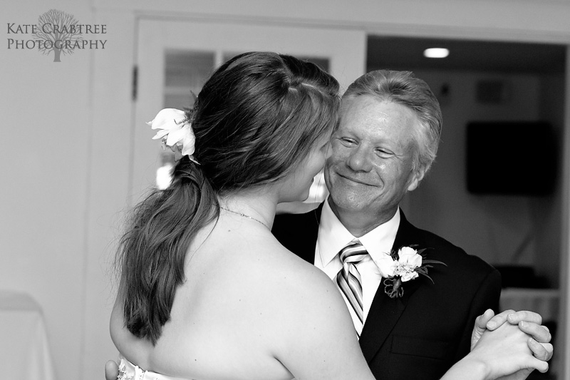The father of the bride shares a touching moment with his daughter at the Whitehall Inn in Camden Maine