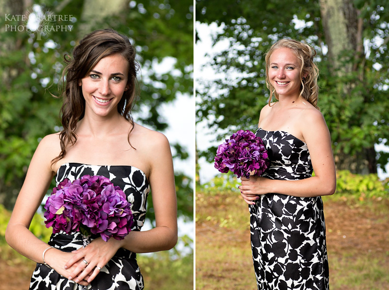 A formal portrait of two of the bridesmaids at a Lakeview Golf Course wedding in Central Maine