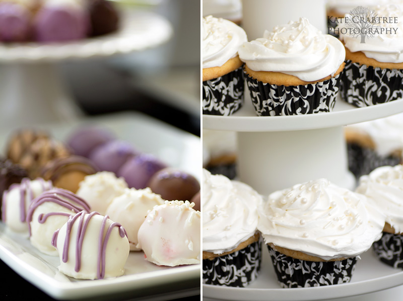 The bride, an avid baker, made her own cake, cake balls, and cupcakes at this Lakeview Golf Course wedding