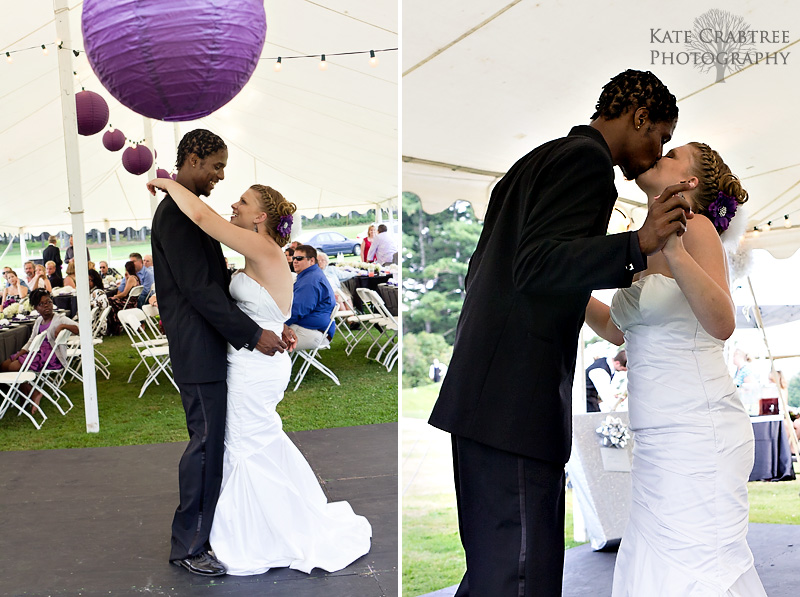 The bride and groom share a touching first dance at the Lakeview Golf Course in Central Maine