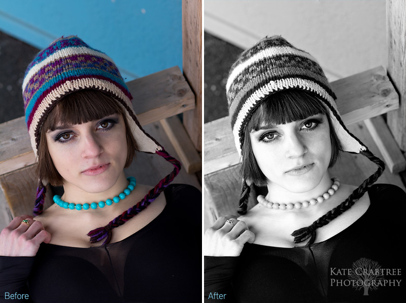 A before and after portrait of model Lydia