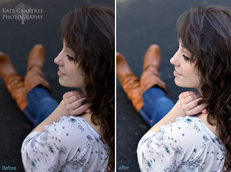 A before and after teen portrait of Kristina