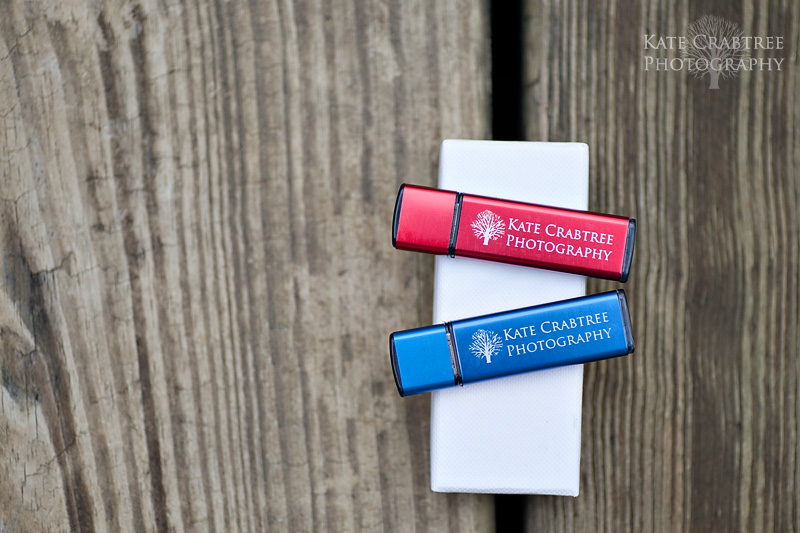A photo of the flash drives that I offer to my wedding and portrait clients
