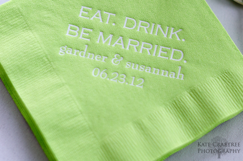 A personalized cocktail napkin at a Maine wedding