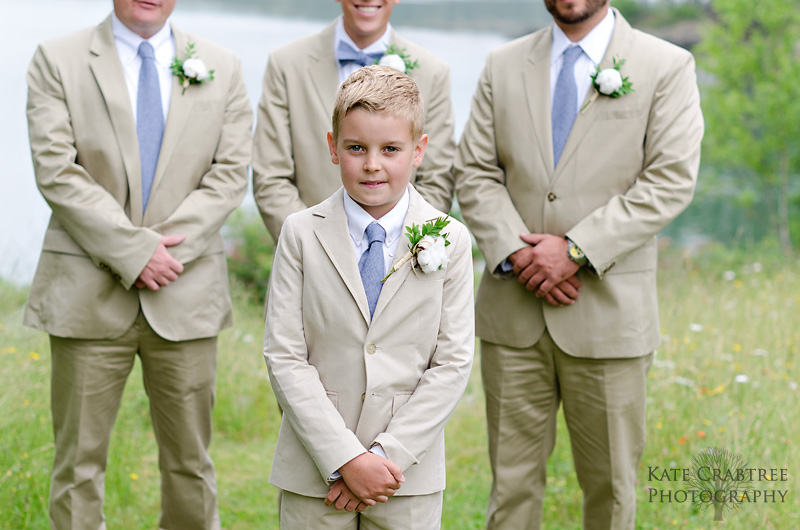 At a Maine wedding the groomsmen pose for a portrait.