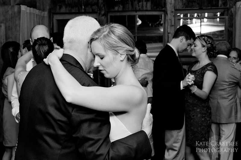 In this Maine wedding photo the bride shares a first dance with her father.