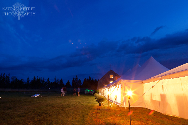 A North Haven Maine wedding photo of the reception site, taken at night