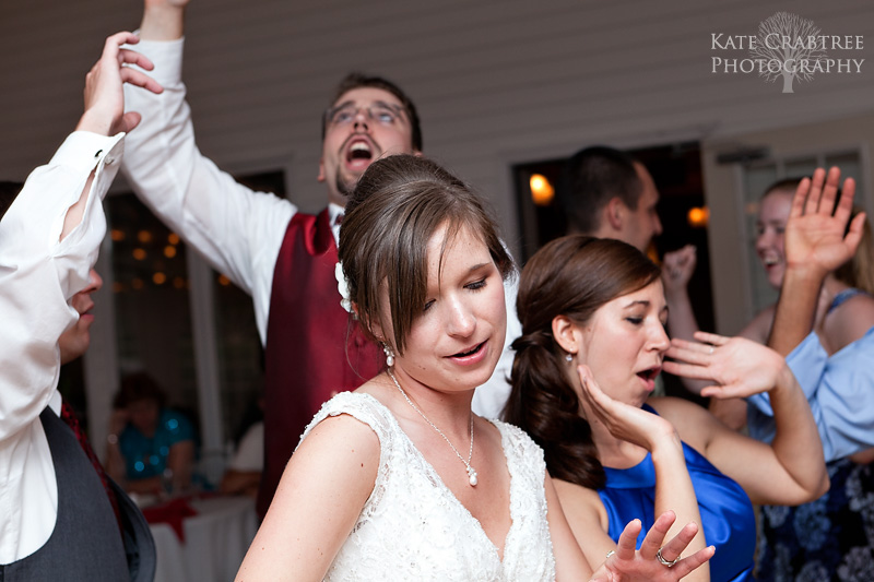 The bride and groom get down on the dance floor at their Lucerne Inn Maine wedding