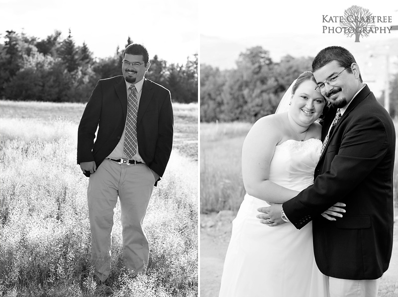 Maine wedding photographer takes a formal portrait of Anthony and Erin feldpausch in western maine on their wedding day