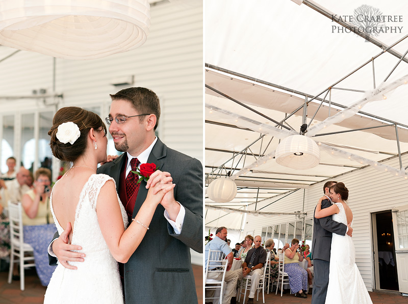 Laura and Mark share their first dance at their wedding at the Lucerne Inn in Maine