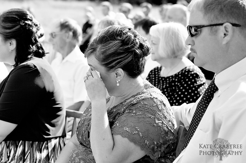 The mother of the bride sheds a tear at her daughter on her wedding day at Sunday River in Maine