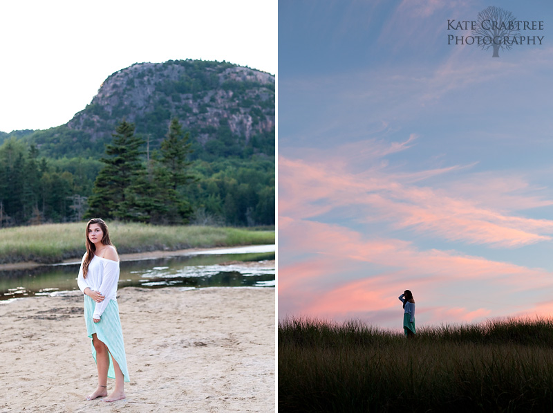 Natural light Maine senior portrait photographer Kate Crabtree took these photos of Morgan at Sand Beach in Bar harbor Maine