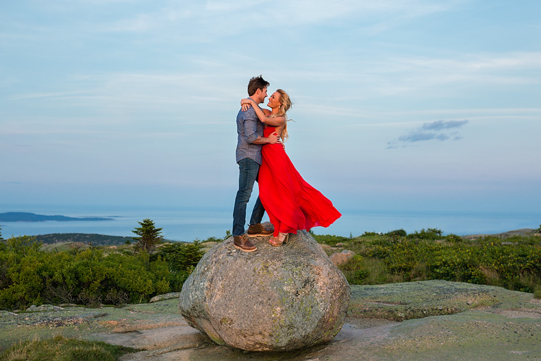 Sunset engagment portraits on Cadillac Mountain in Acadia