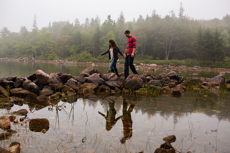  Engagement portraits taken in Jordan Pond in Acadia National Park