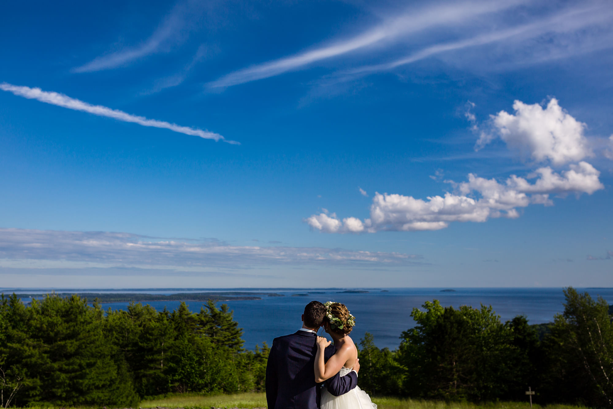 Beautiful wedding portraits taken on the Point Lookout property in Northport, Maine