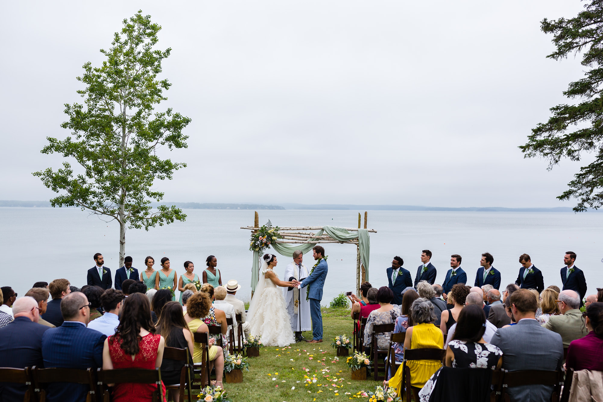 A wedding ceremony at the Pot and Kettle Club in Bar Harbor, Maine