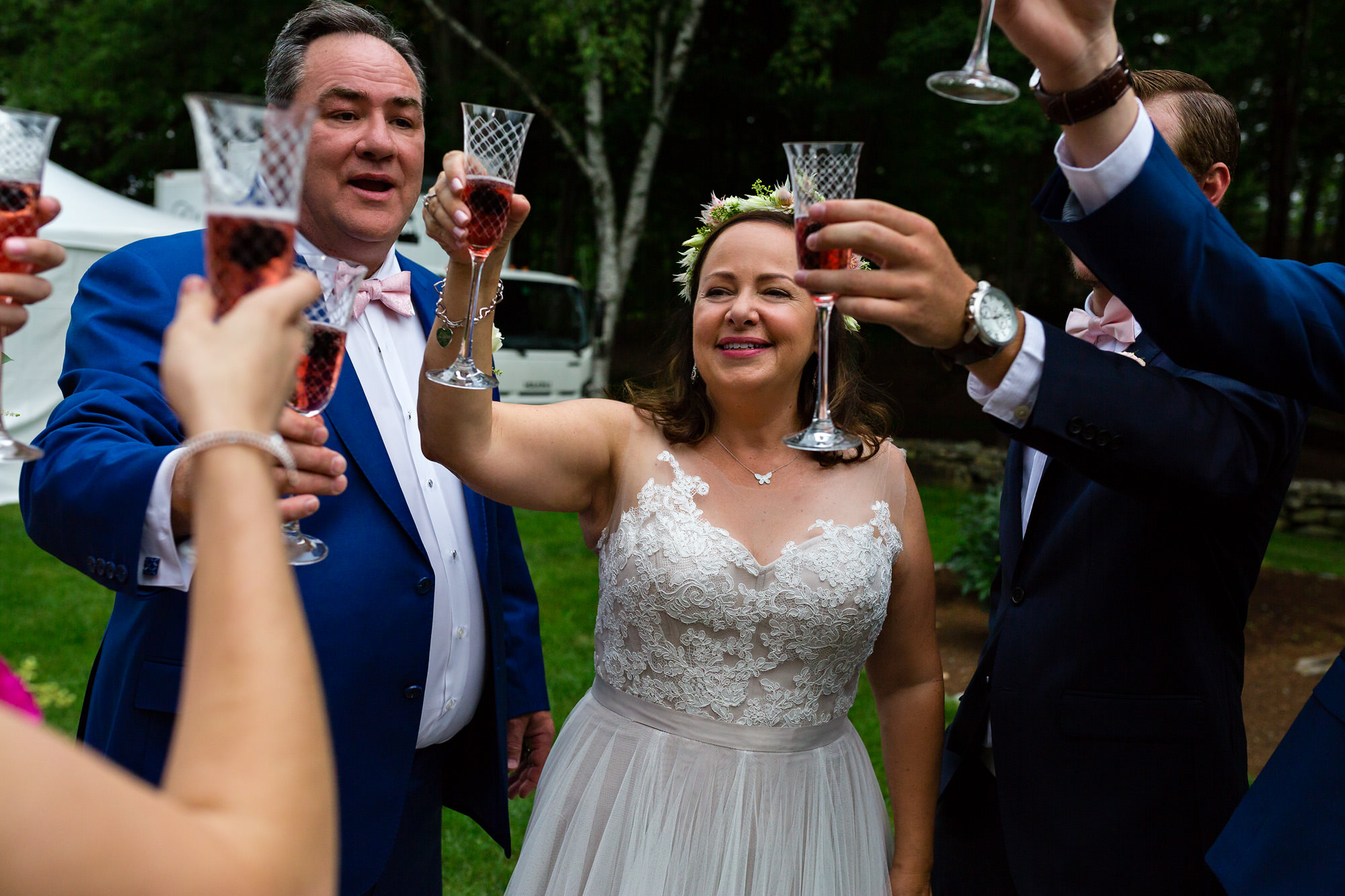 The wedding couple toasted their wedding party