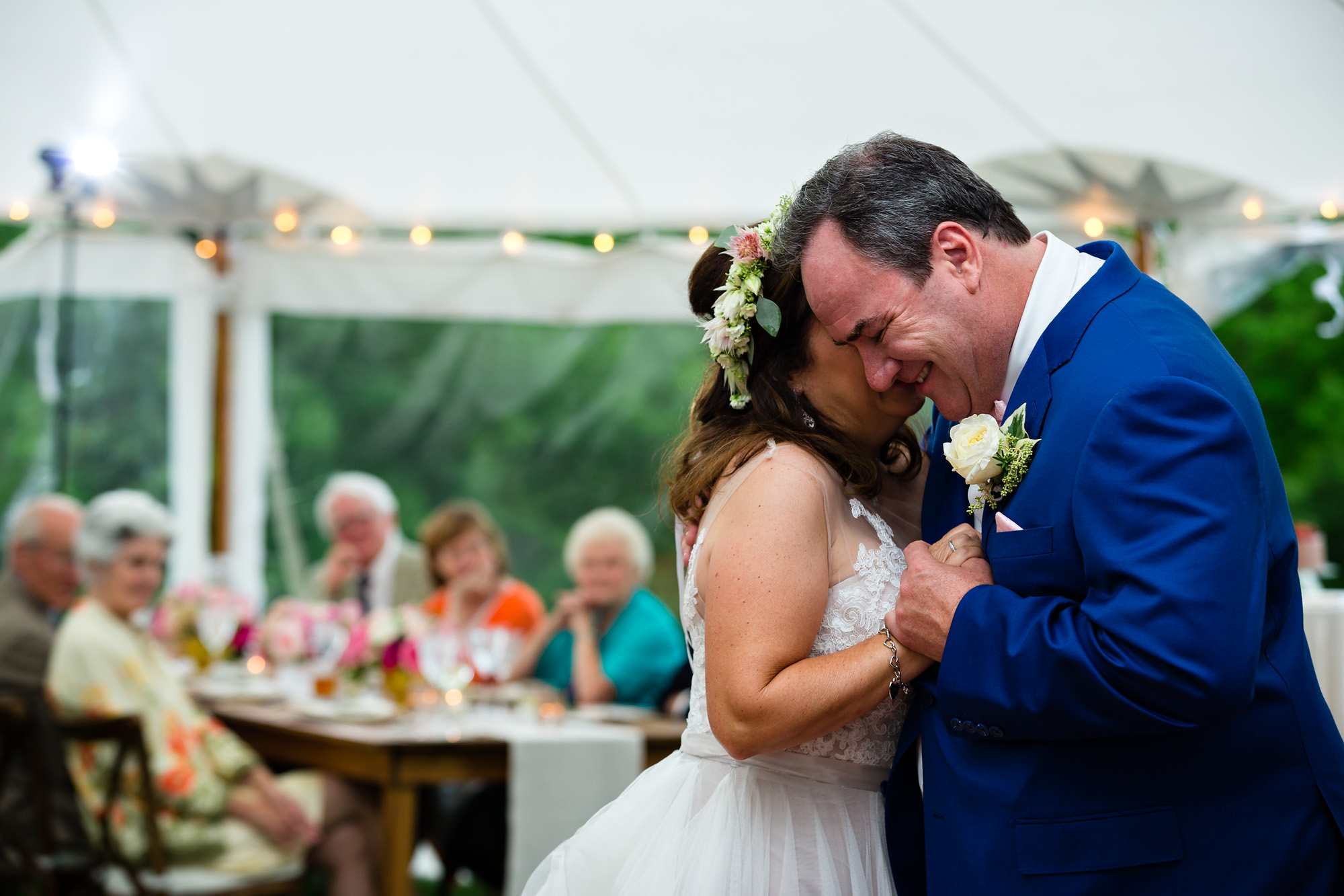 The bride and groom share a first dance at a New Hampshire private residence wedding