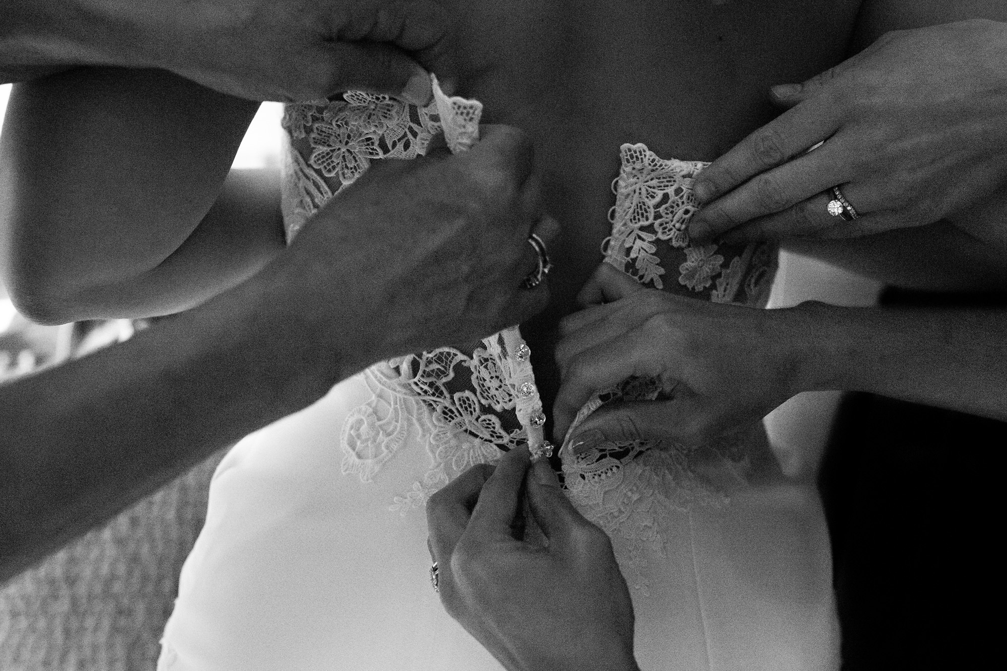 The bride and her bridesmaids get ready at the Barn at Flanagan Farm in Buxton, Maine