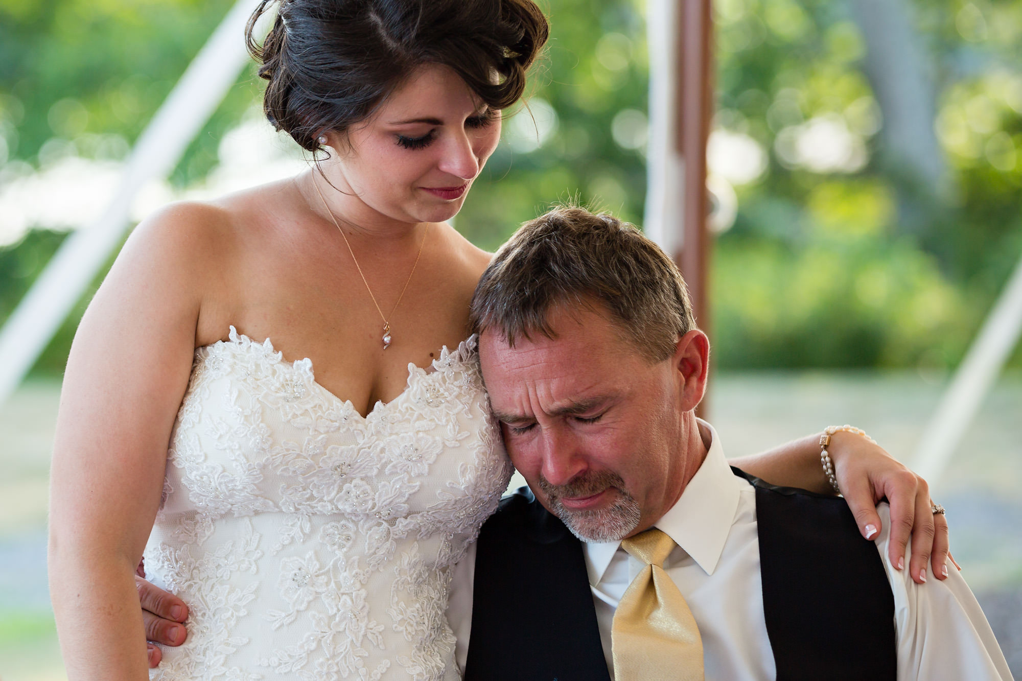 The bride's father breaks down at his daughter's wedding