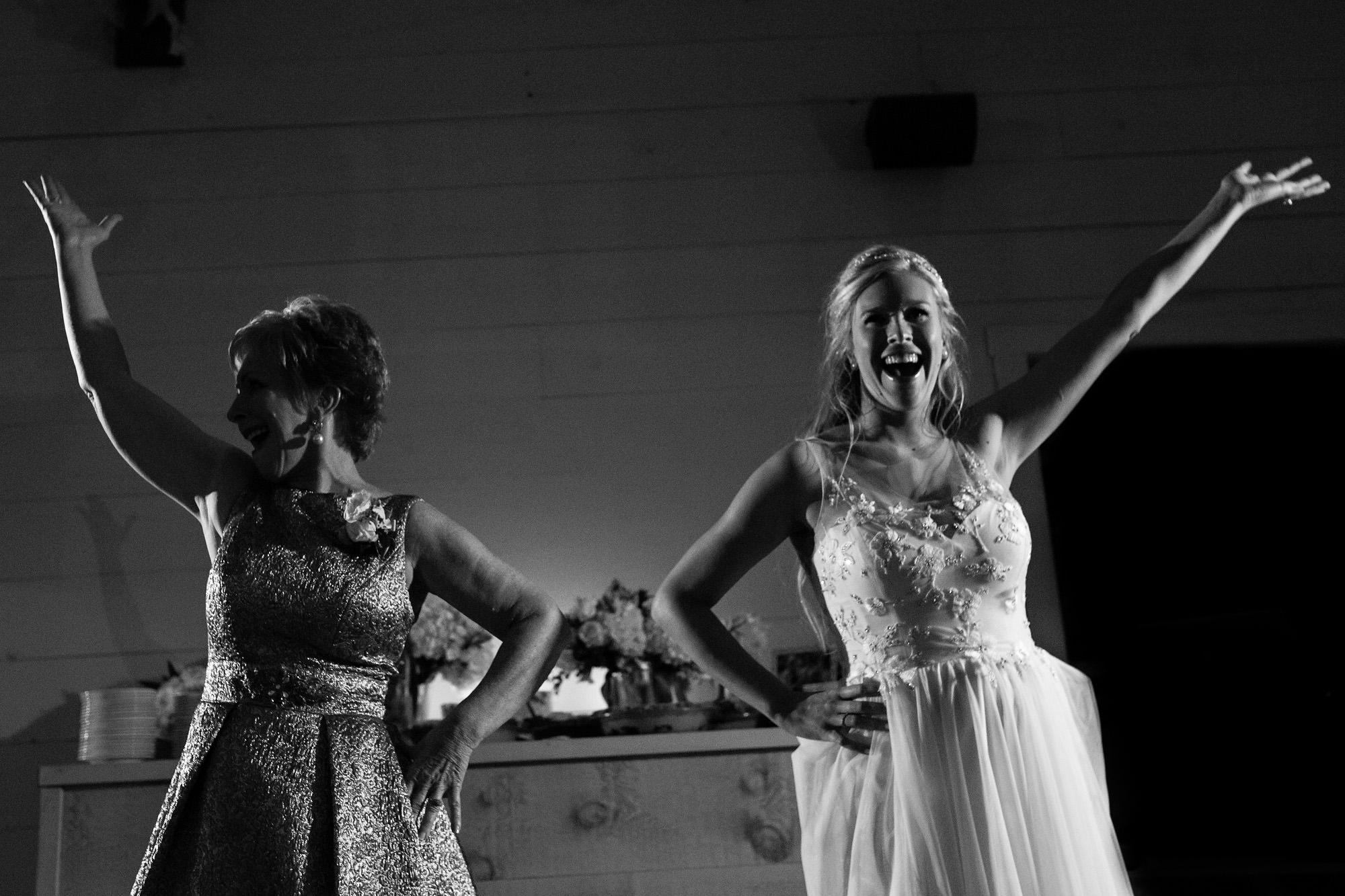 The bride and her mother dance at a wedding in Kennebunkport, Maine