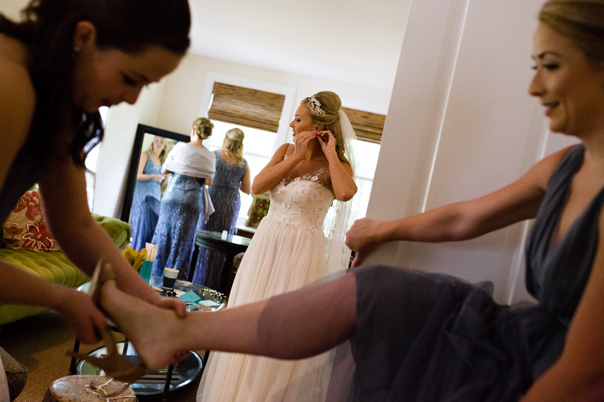 A bride prepares for her wedding in Kennebunkport, Maine