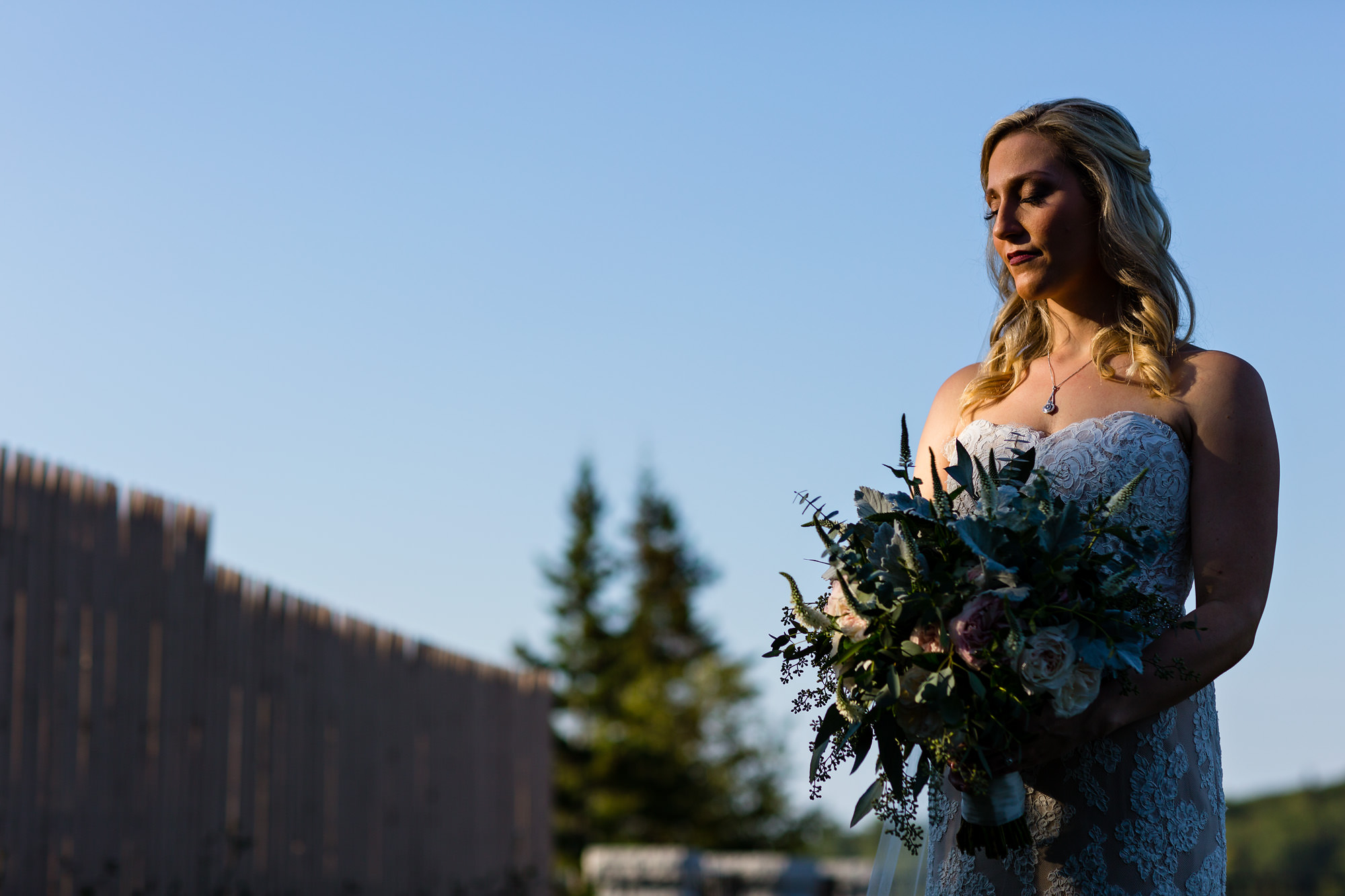 A beautiful portrait of a bride moments before her wedding ceremony at the Bar Harbor Club