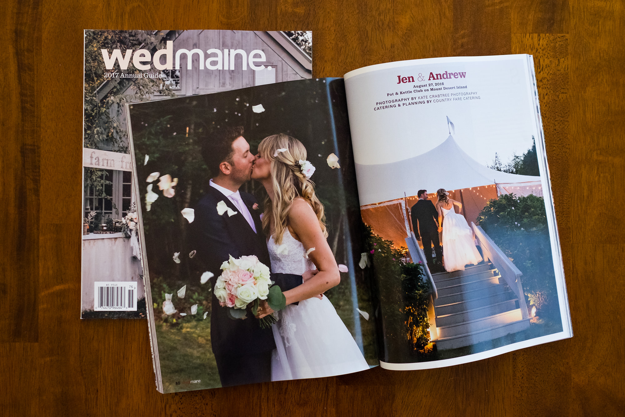 A Bar Harbor wedding at the Pot & Kettle Club was published in Maine Magazine 2017 wedding guide