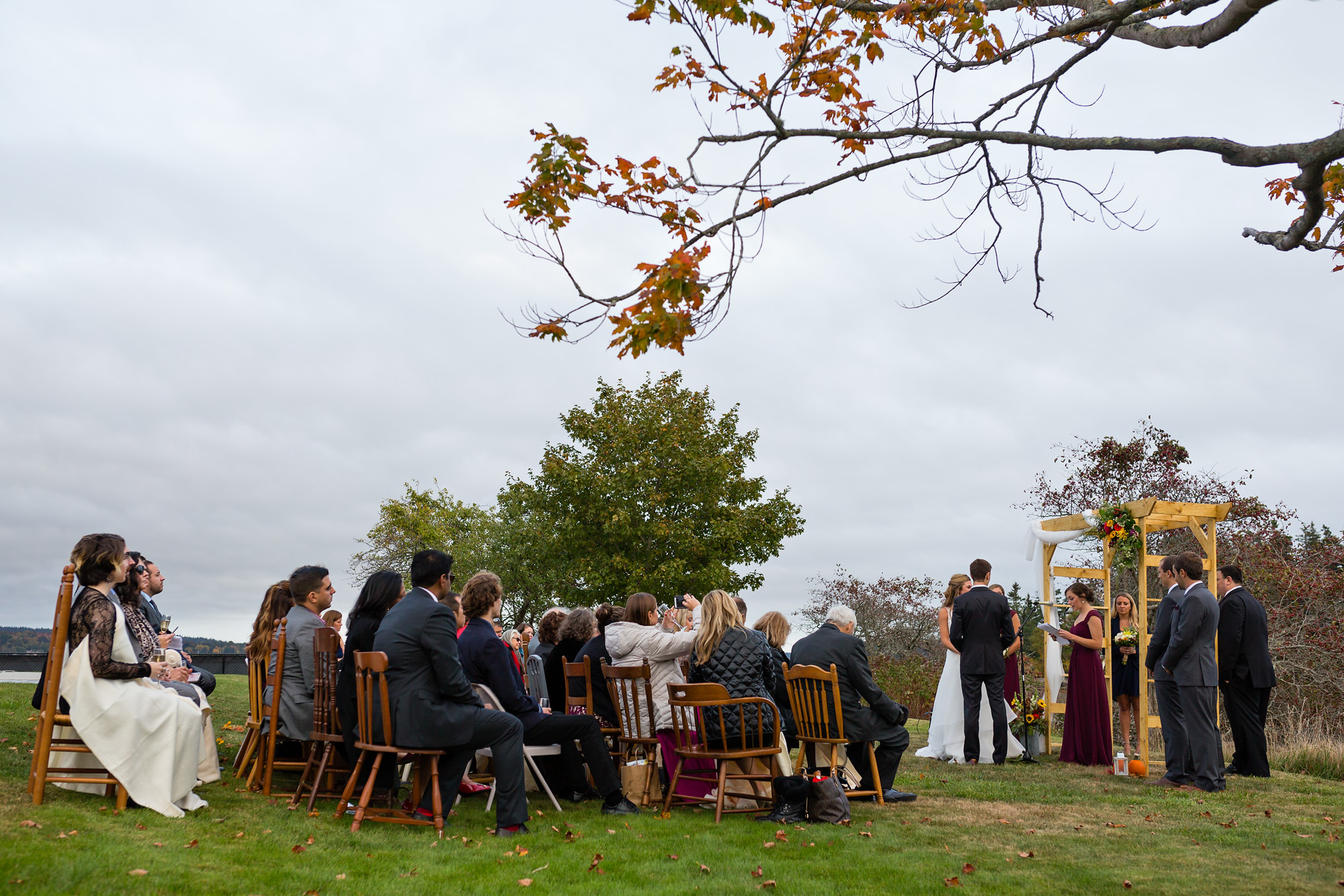 A wedding ceremony at the Causeway Club in Southwest Harbor, Maine