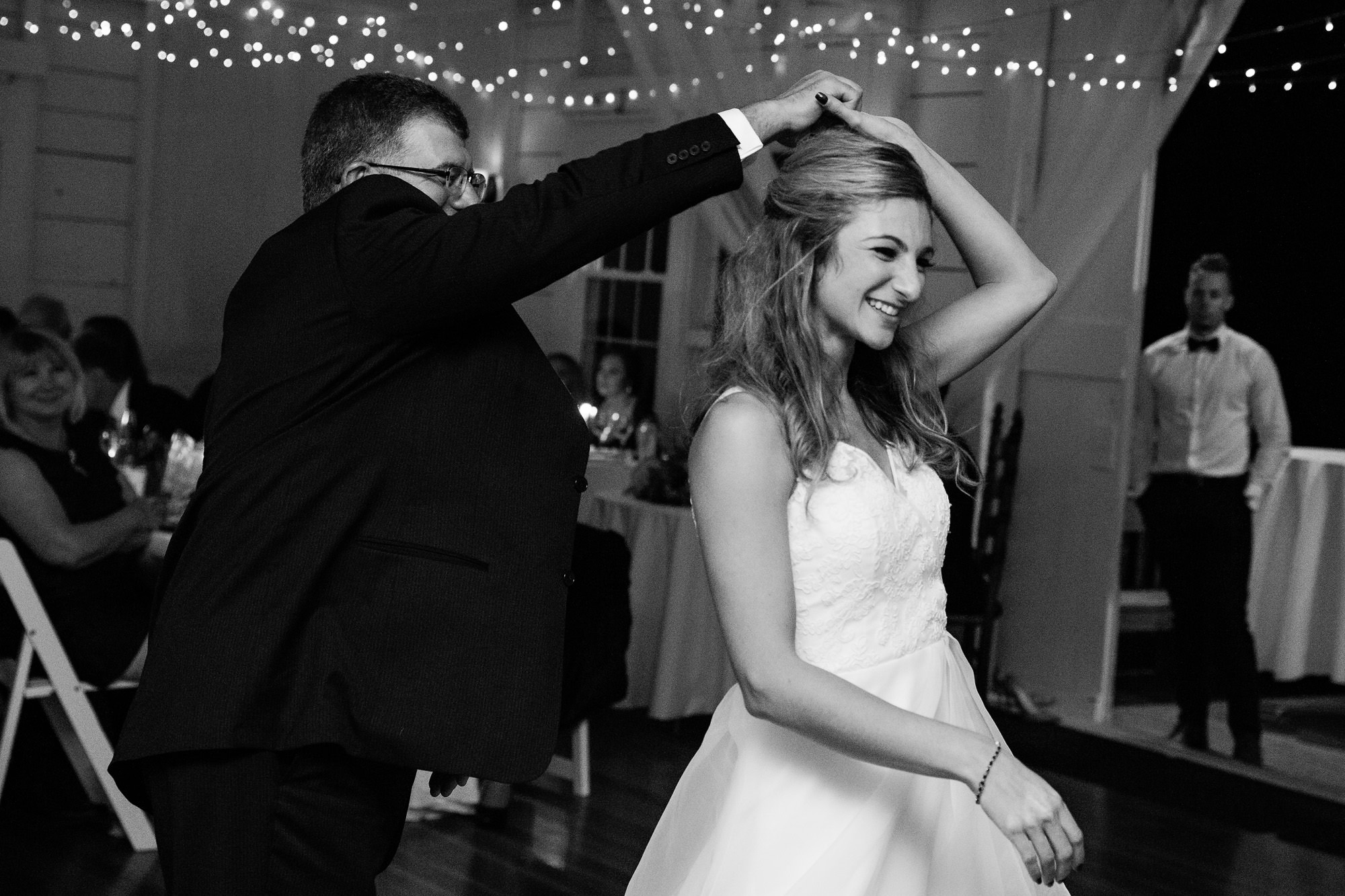 The bride and her father shares their first dance at their Mount Desert Island wedding
