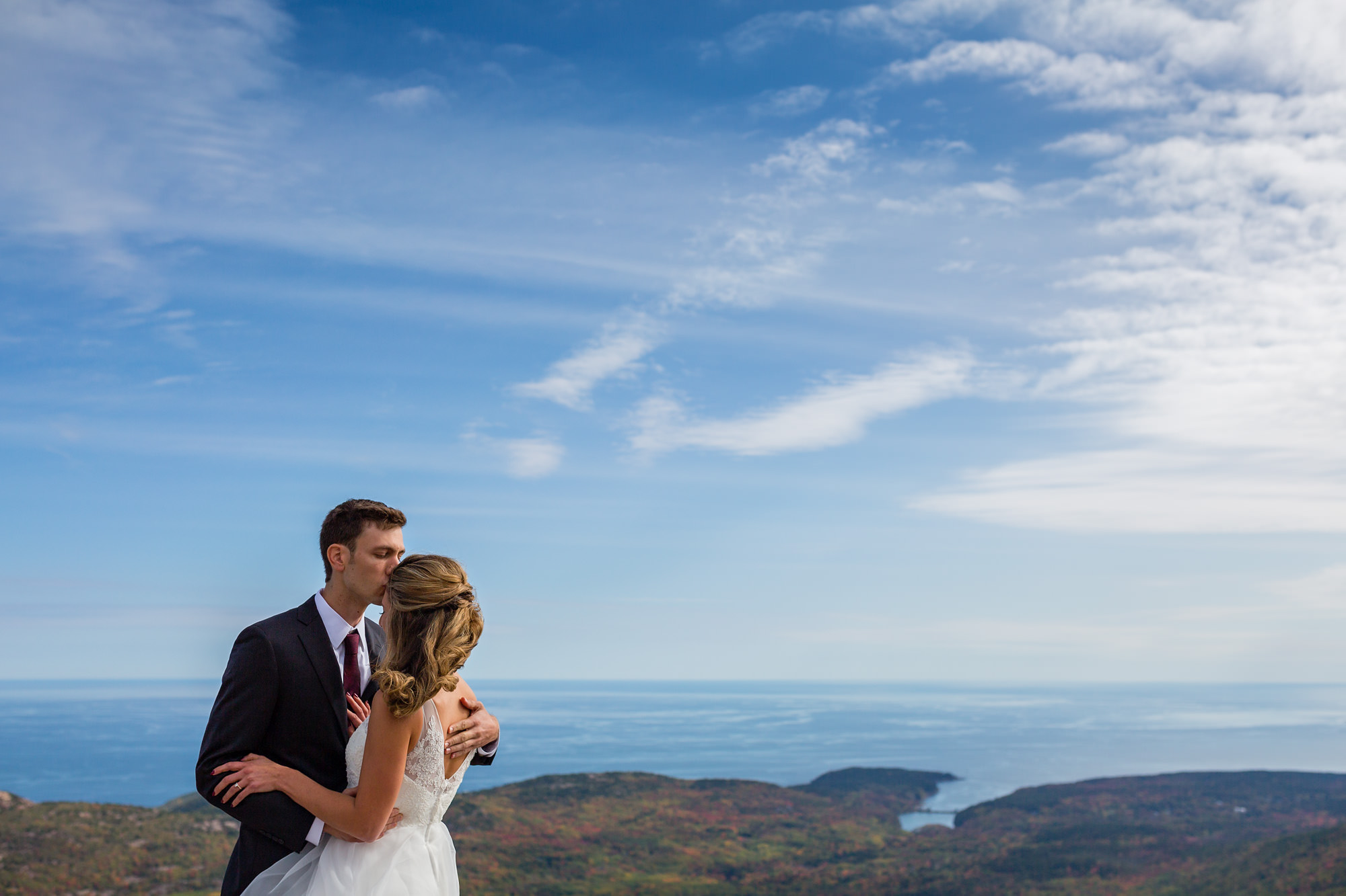 Landscape wedding portrait on Cadillac Mountain in Acadia National Park