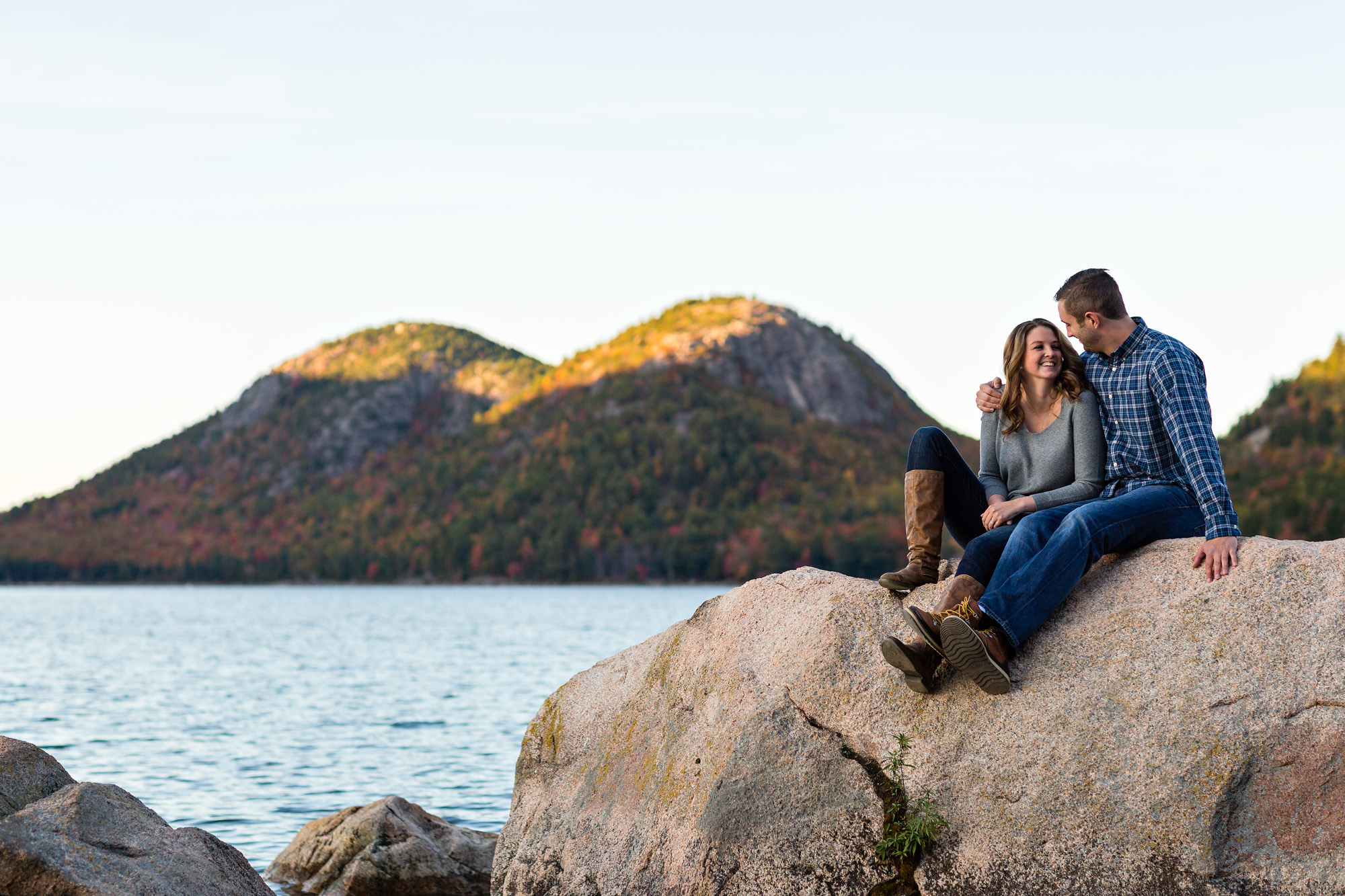 The bubbles are in the background of Jaimie and Cory's engagement session at Jordan Pond in Acadia