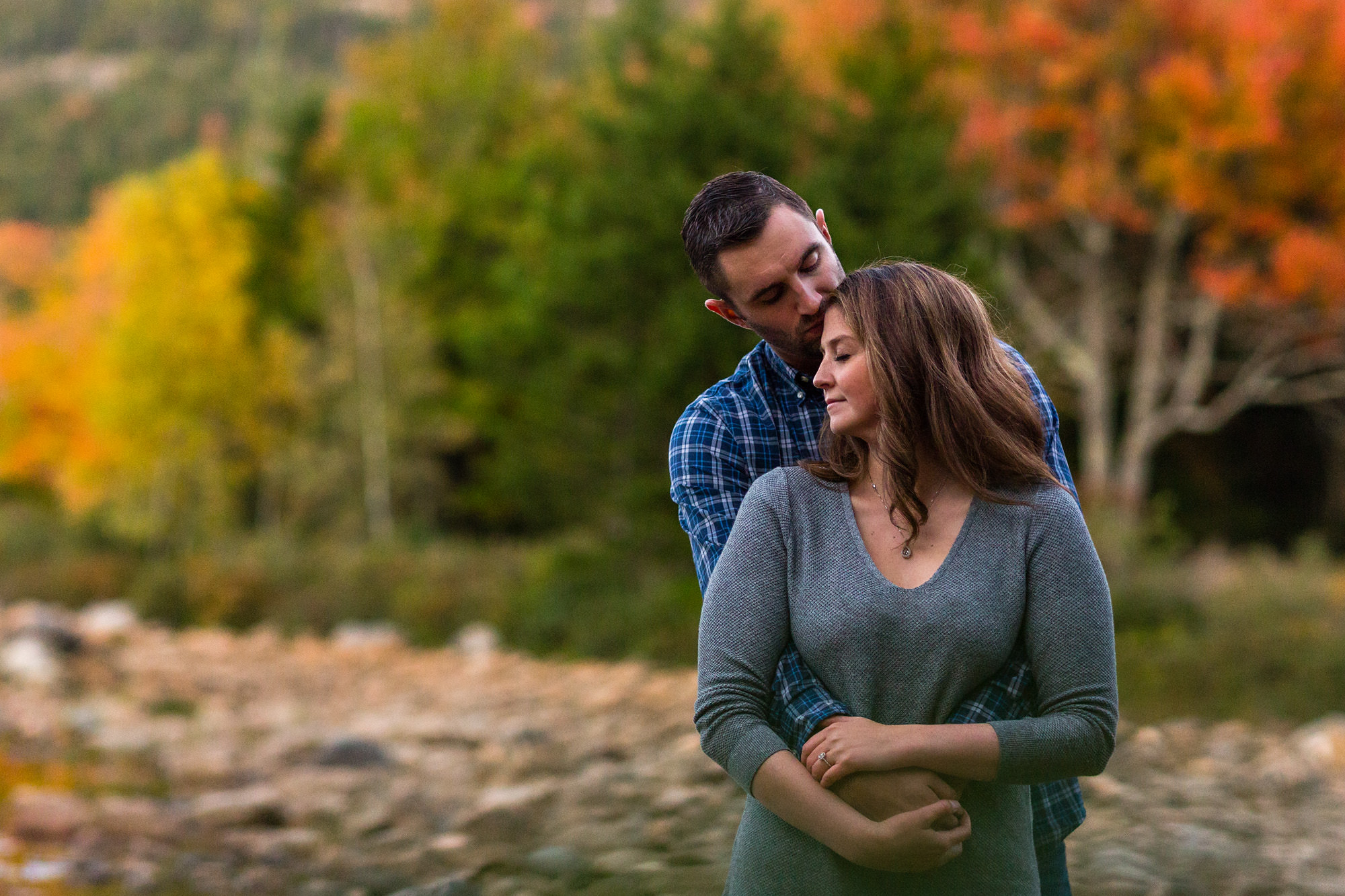 Jaimie and Cory share an intimate moment at Jordan Pond on Mount Desert Island