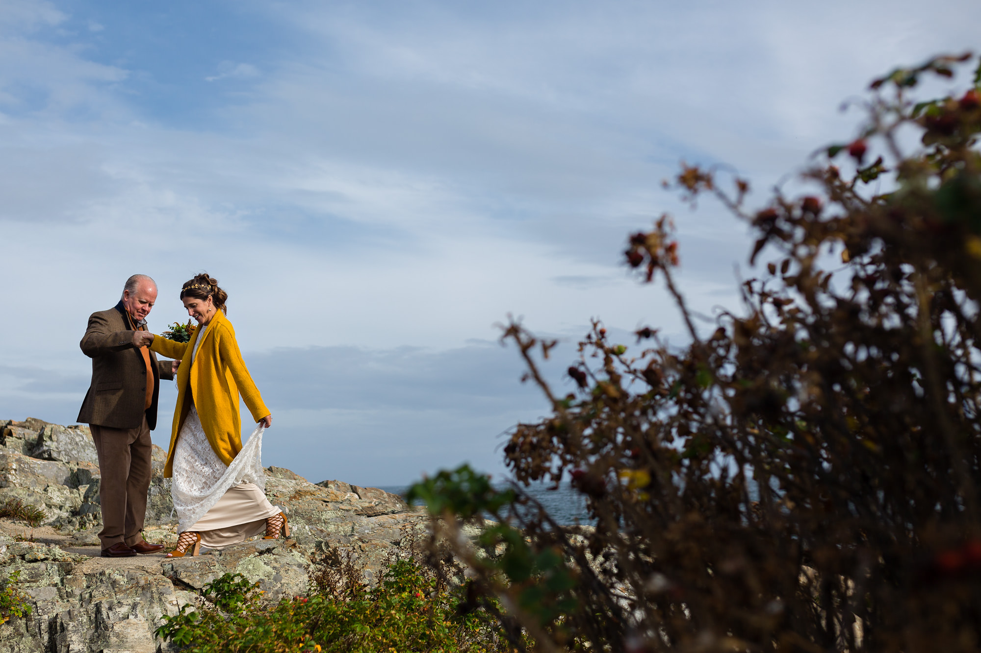 Jamey and Tom's wedding portraits on the Marginal Way in Ogunquit, Maine
