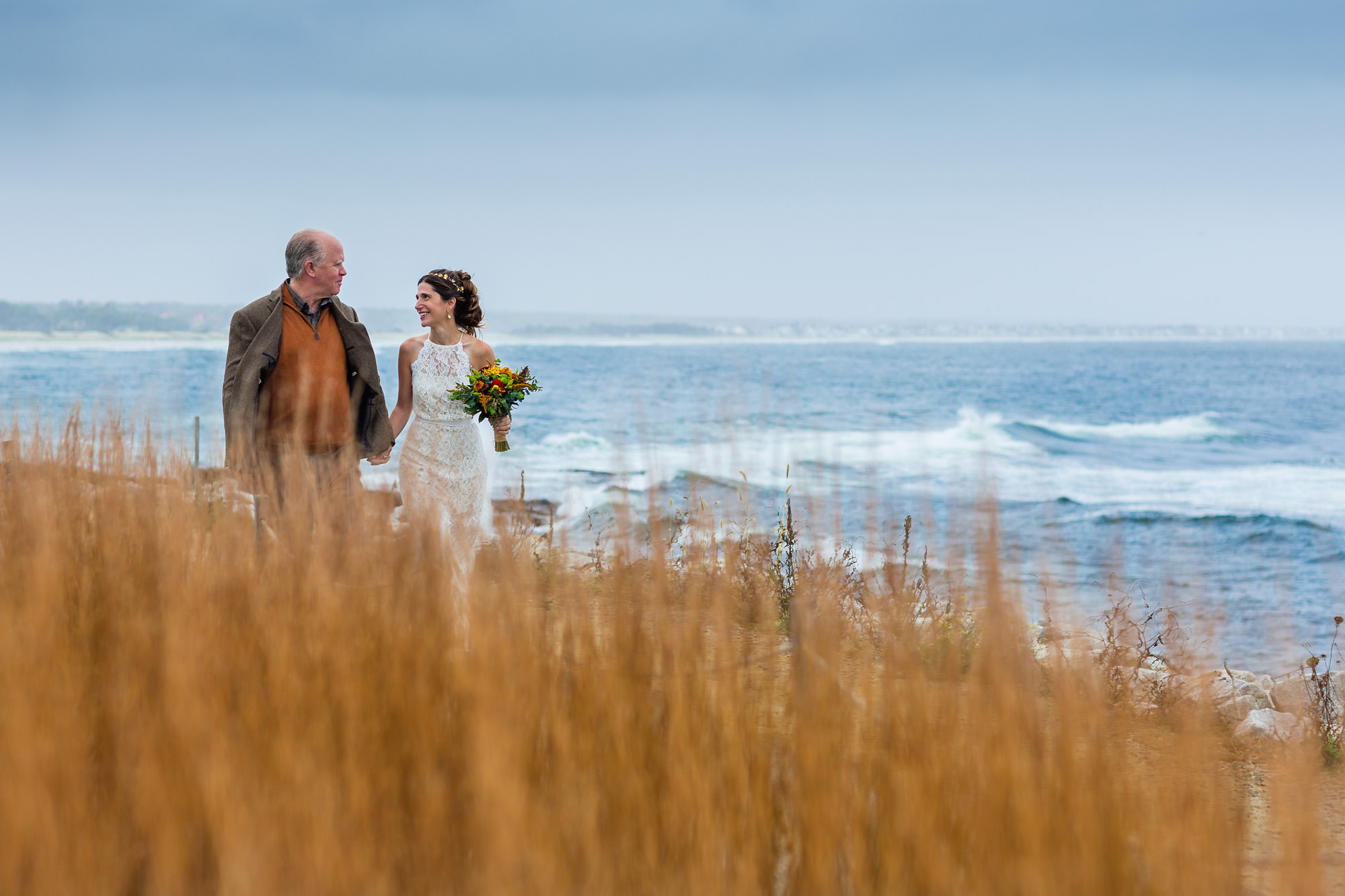 Jamey and Tom's wedding portraits on the Marginal Way in Ogunquit, Maine