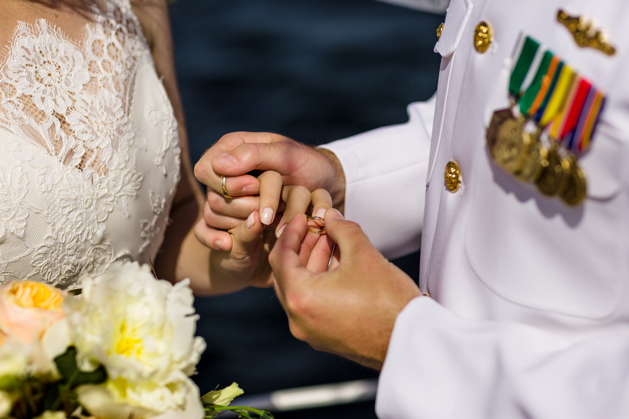 A wedding takes place on the Schooner Olad in Camden, Maine