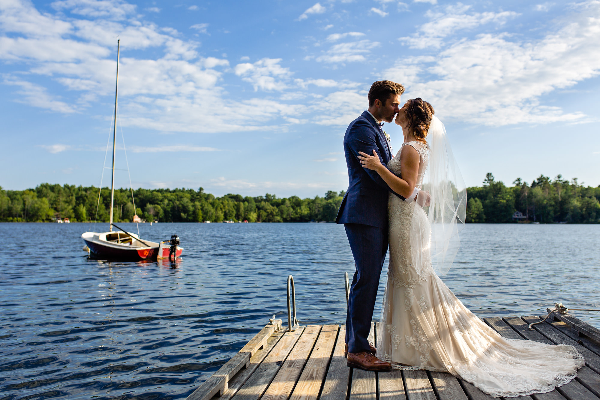 Beautiful bride and groom portraits on their private property in Maine.