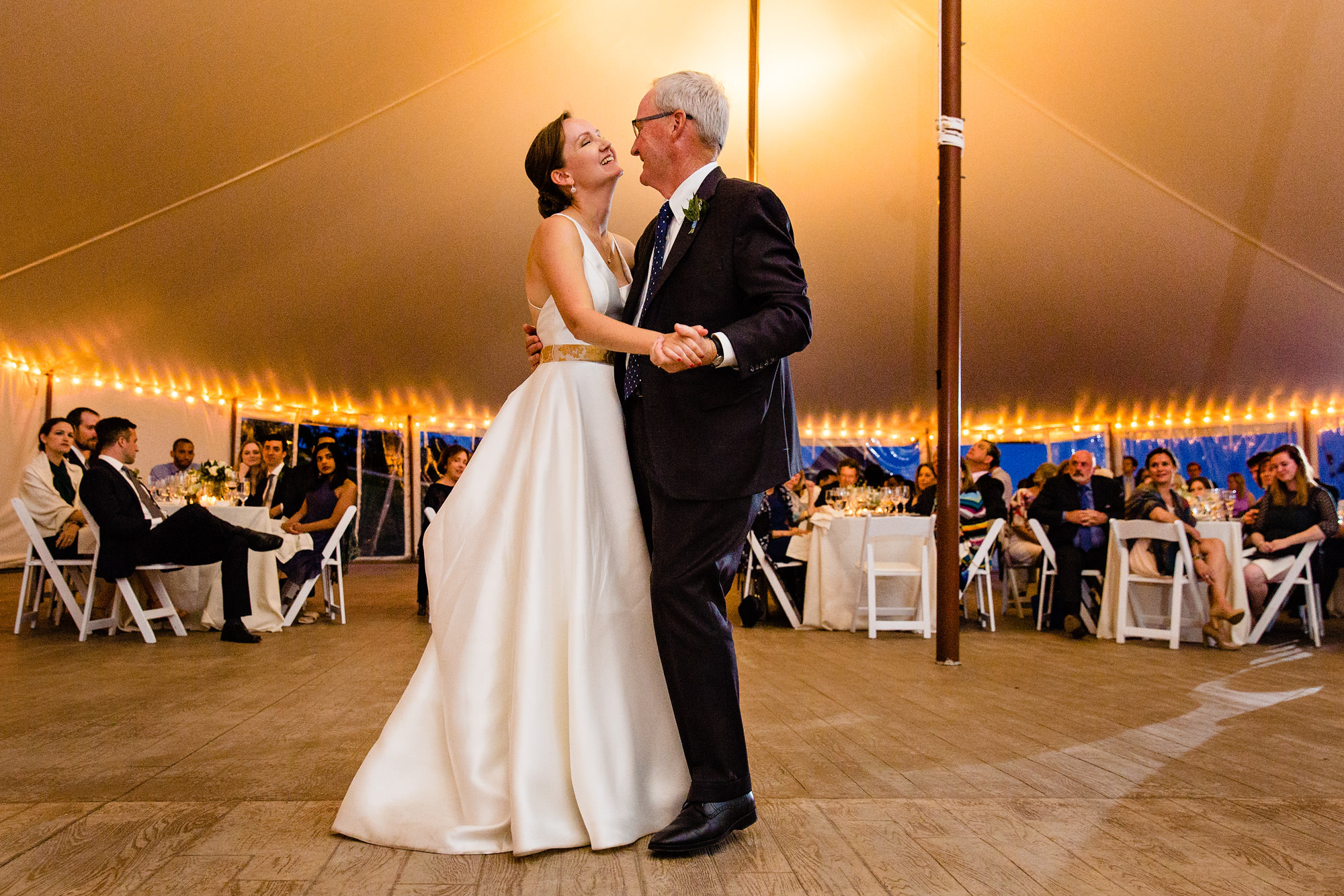 The bride dances with her father at a Stockton Springs, Maine wedding.