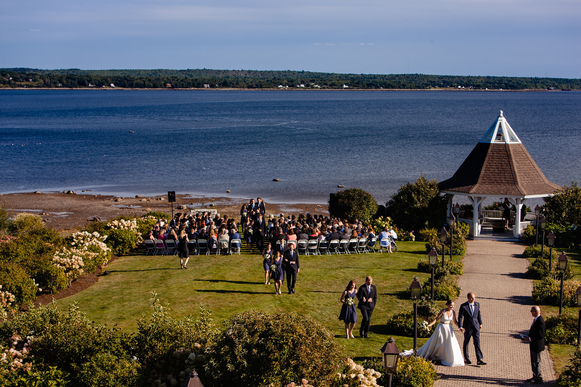 A wedding ceremony at French's Point in Stockton Springs, Maine