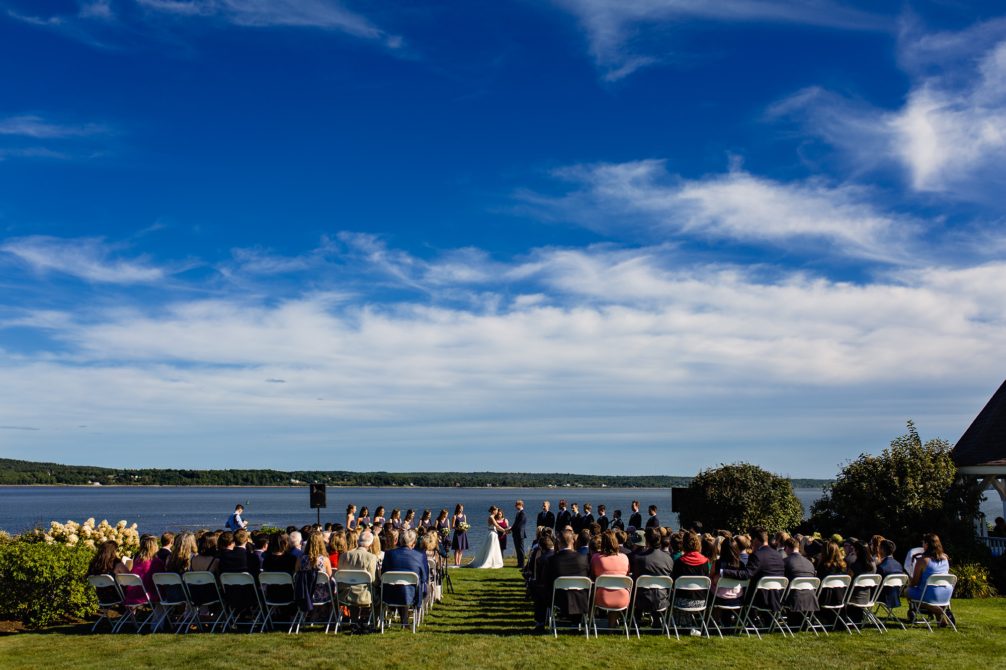 A wedding ceremony at French's Point in Stockton Springs, Maine