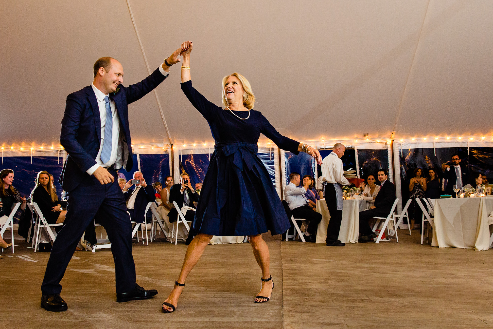The groom dances with his mother at a Stockton Springs, Maine wedding.