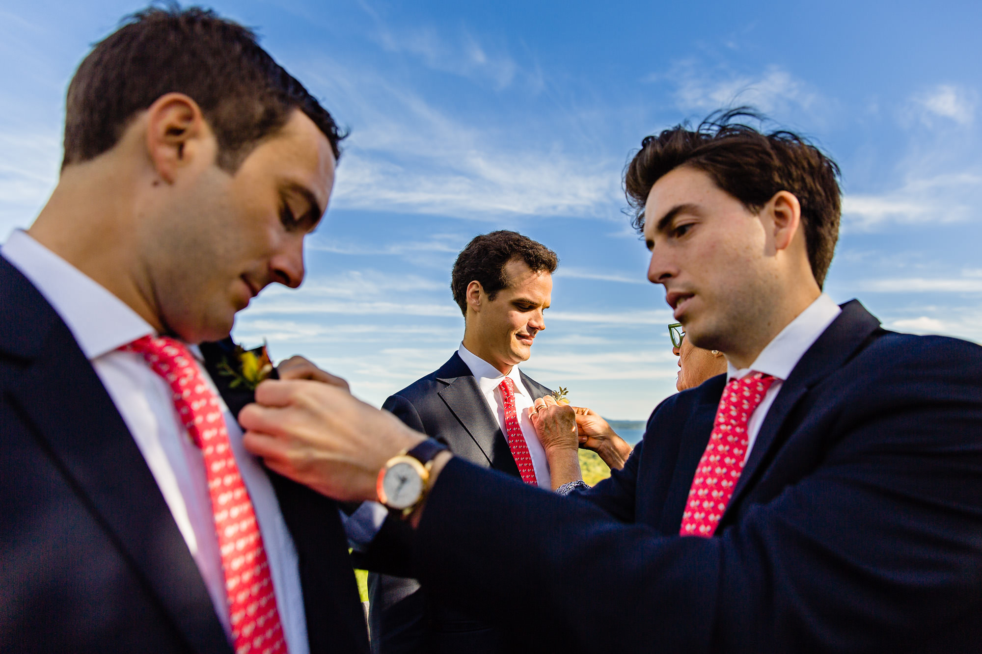 The groomsmen get ready at a Blue Hill Maine wedding