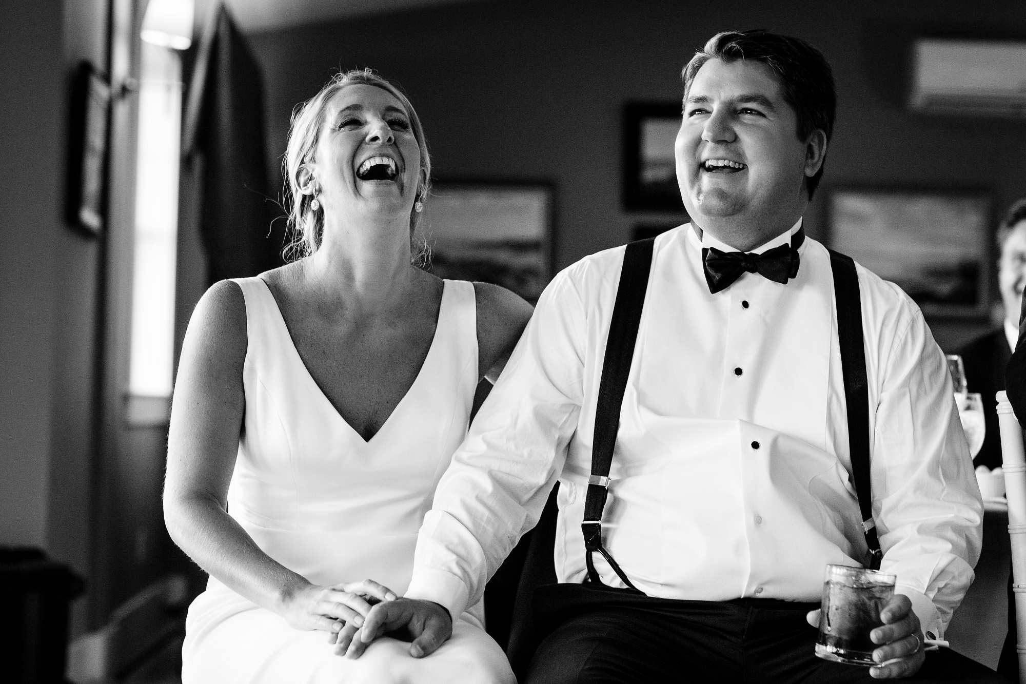 The bride and groom laugh at their Newagen Seaside Inn wedding